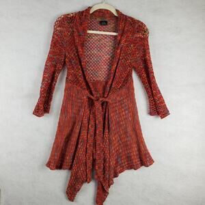 Ad Hoc Collezioni Women's S/M Tie Up Open Knit Lagenlook Sweater Confetti Rust
